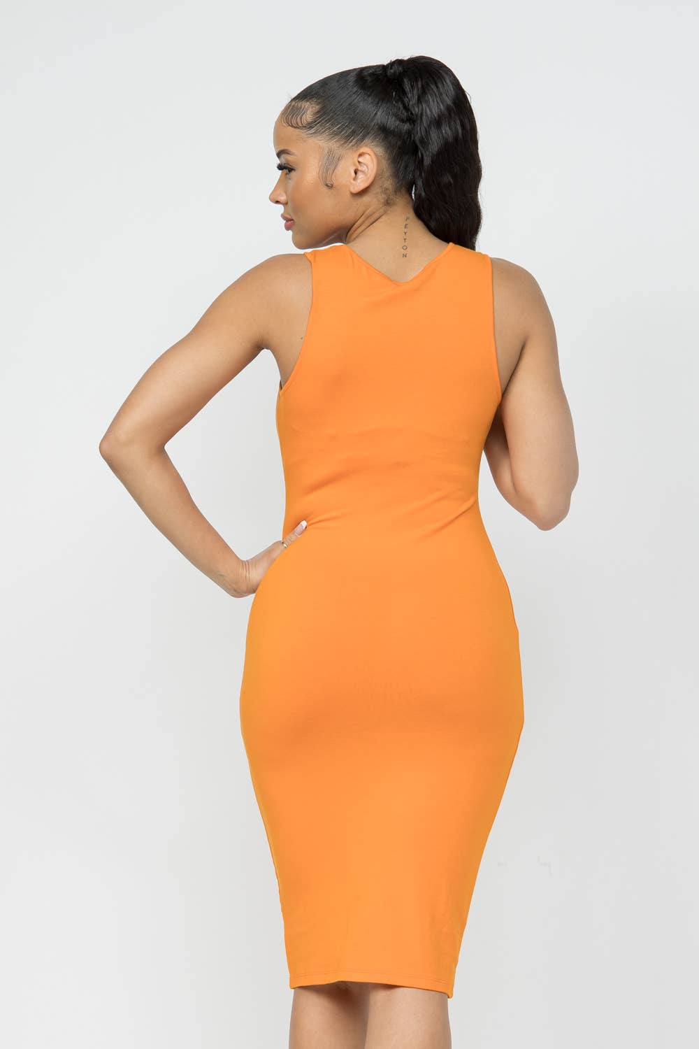 Julia by LoveJ - Cotton Spandex Solid Sleeveless Tank Bodycon Midi Dress: Red / 1-2-2-1 (S-M-L-XL)
