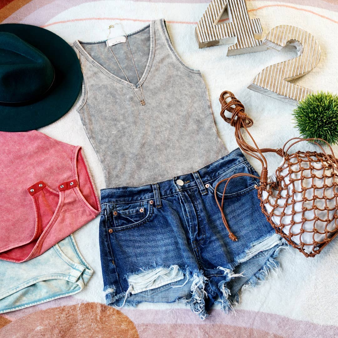 Washed Cotton Bodysuit w/ snap button closure