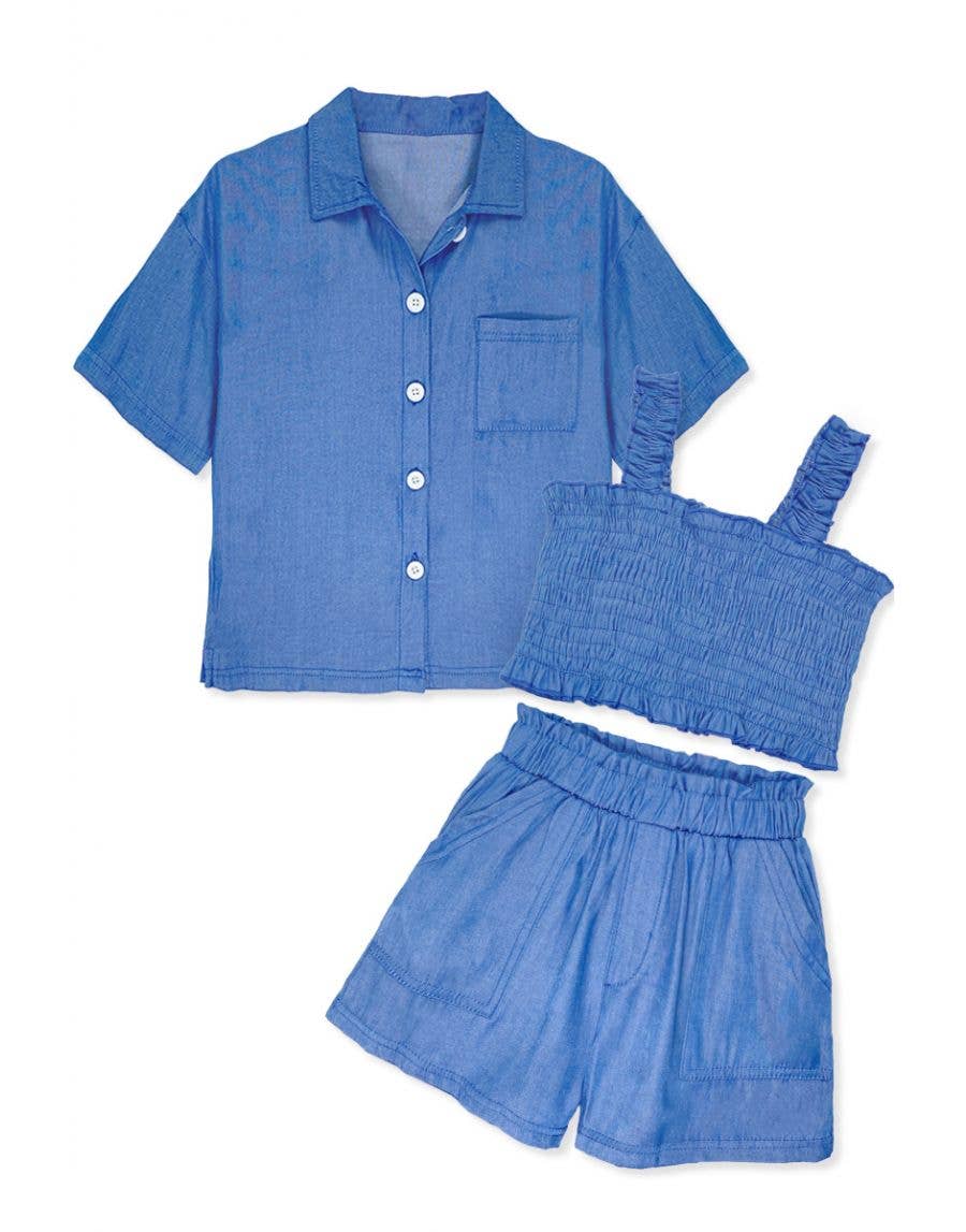 Toddler's 3pcs Short Set w/ Smocked Top