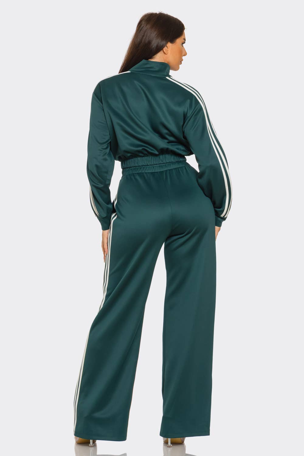 WHITE Side Stripe Tapping Details Zip Up Jacket and Pant Set