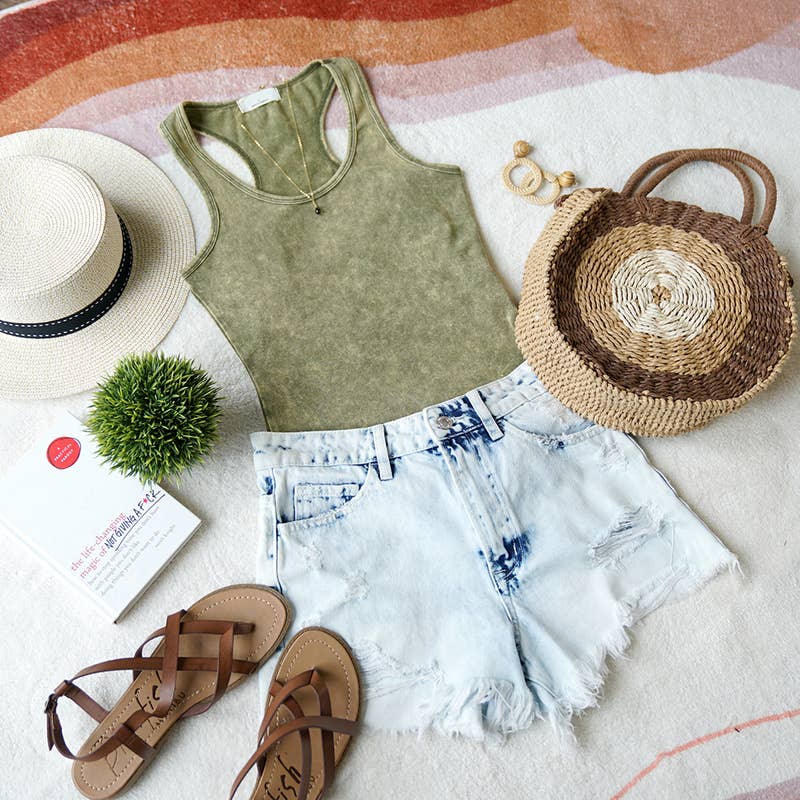 Washed Cotton Bodysuit w/ snap button closure
