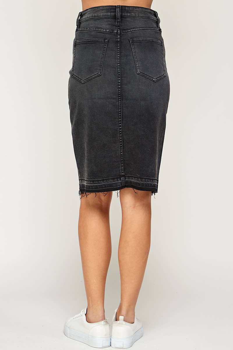 Black - Knee Length Denim Skirt