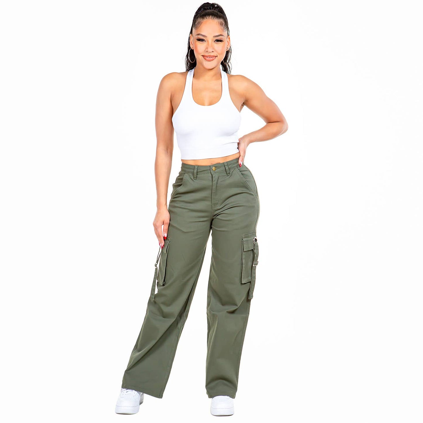WIDE LEG PANTS OLIVE