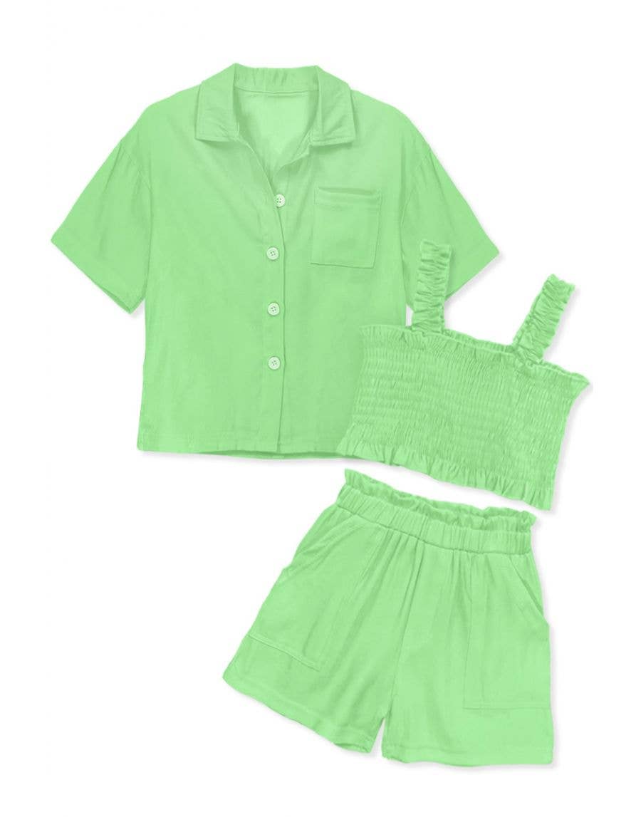 Toddler's 3pcs Short Set w/ Smocked Top