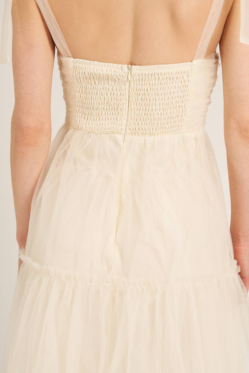 Sleeveless Tulle Tiered Maxi Dress: Cream