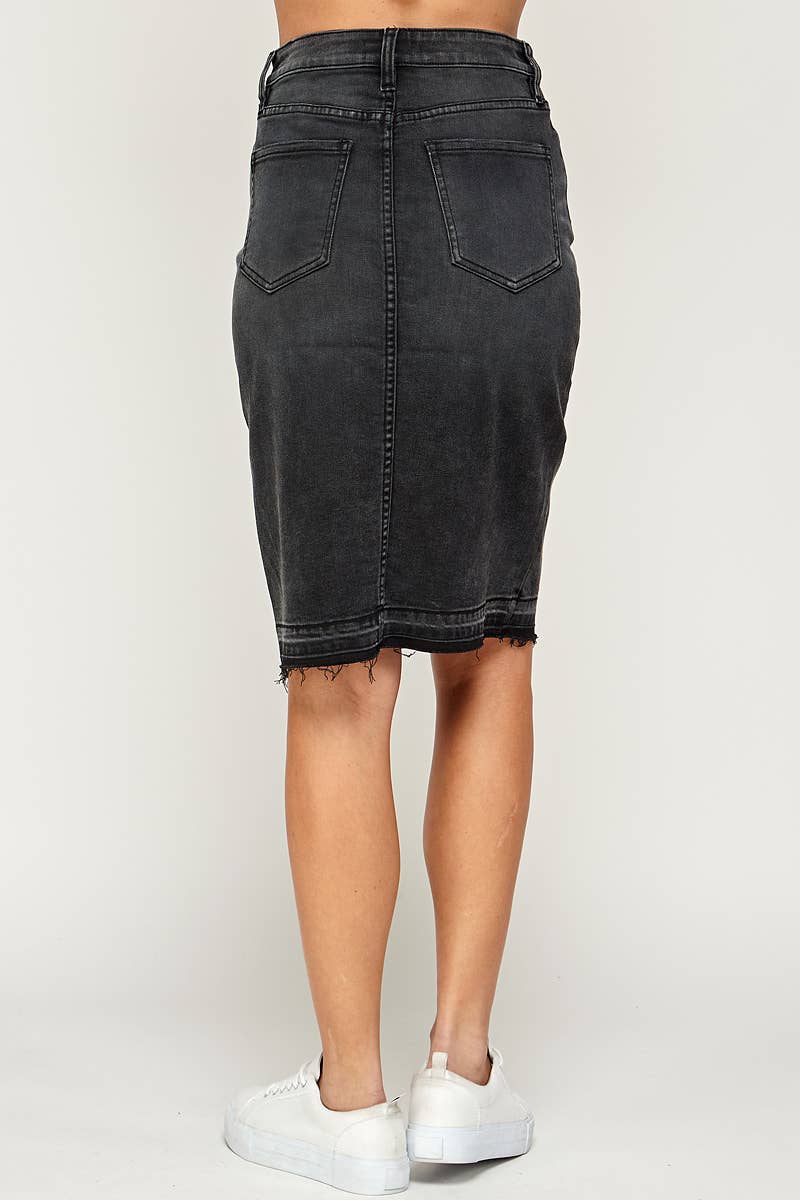 Black - Knee Length Denim Skirt