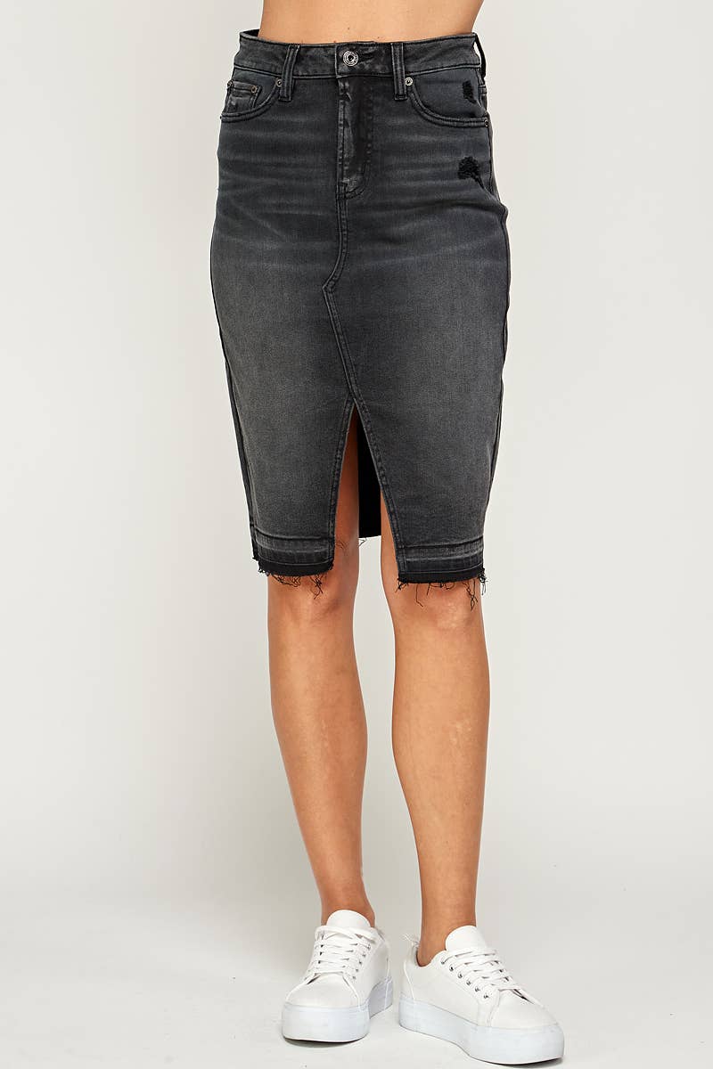 Black - Knee Length Denim Skirt