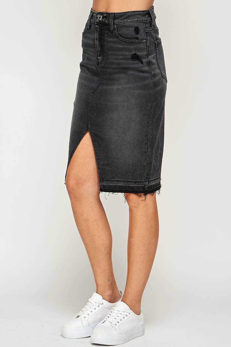 Black - Knee Length Denim Skirt