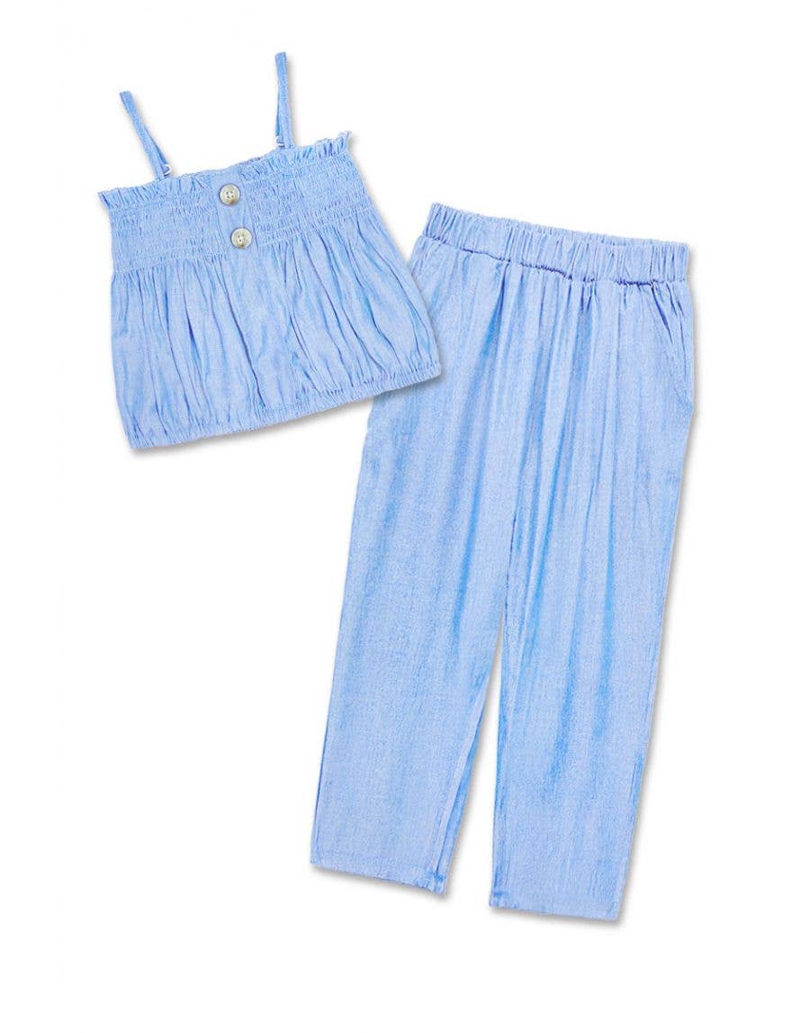 Toddler's 2pc Denim Chambray Pant Set: Blue Denim