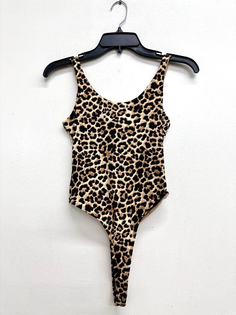 Leopard Lined Bodysuit: TAUPE