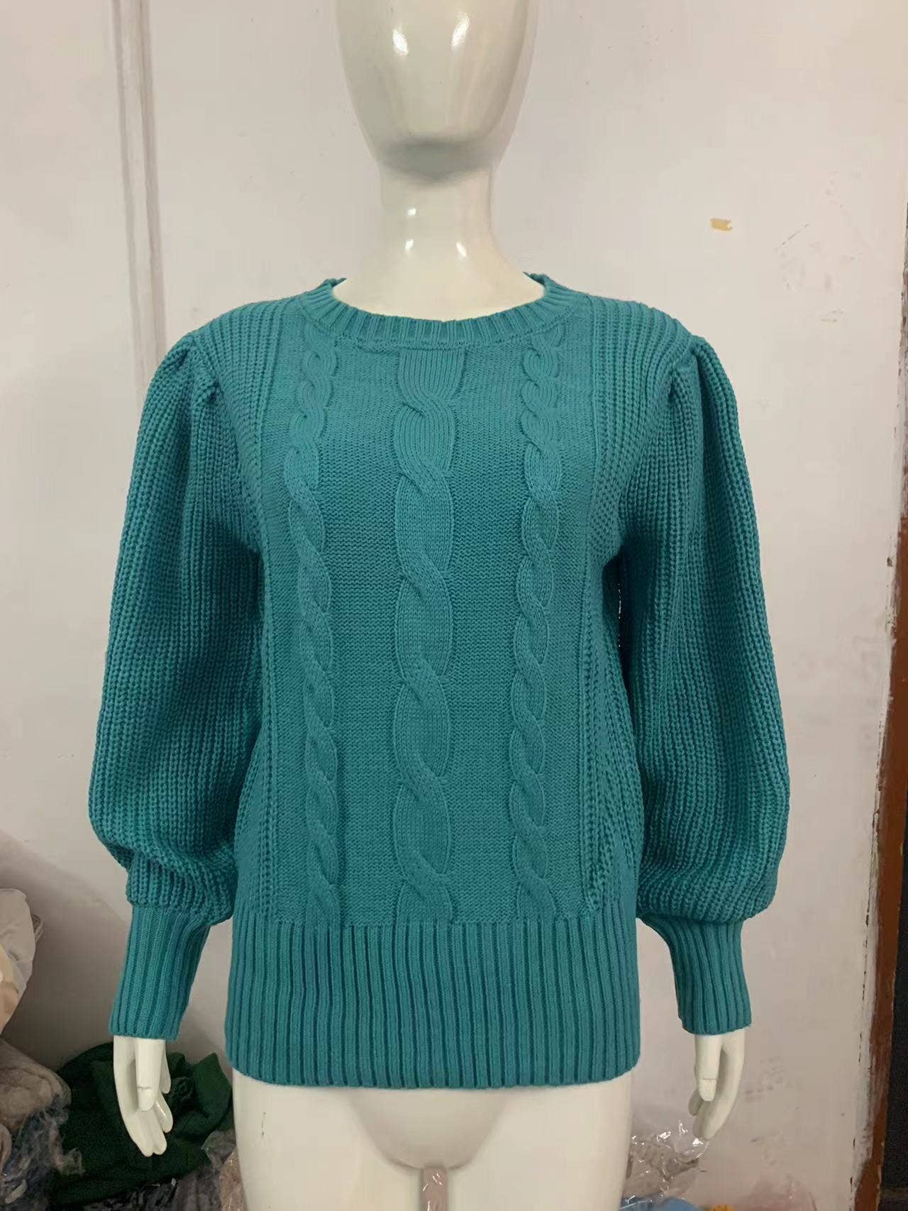CWOSWL0805_ Long Sleeve Loose Neck Pullover Sweater: Yellow / (L) 1