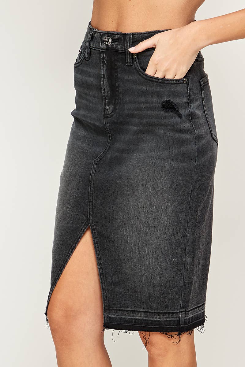 Black - Knee Length Denim Skirt