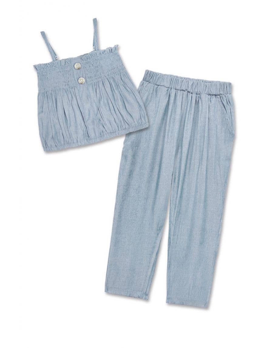 Toddler's 2pc Denim Chambray Pant Set: Blue Denim