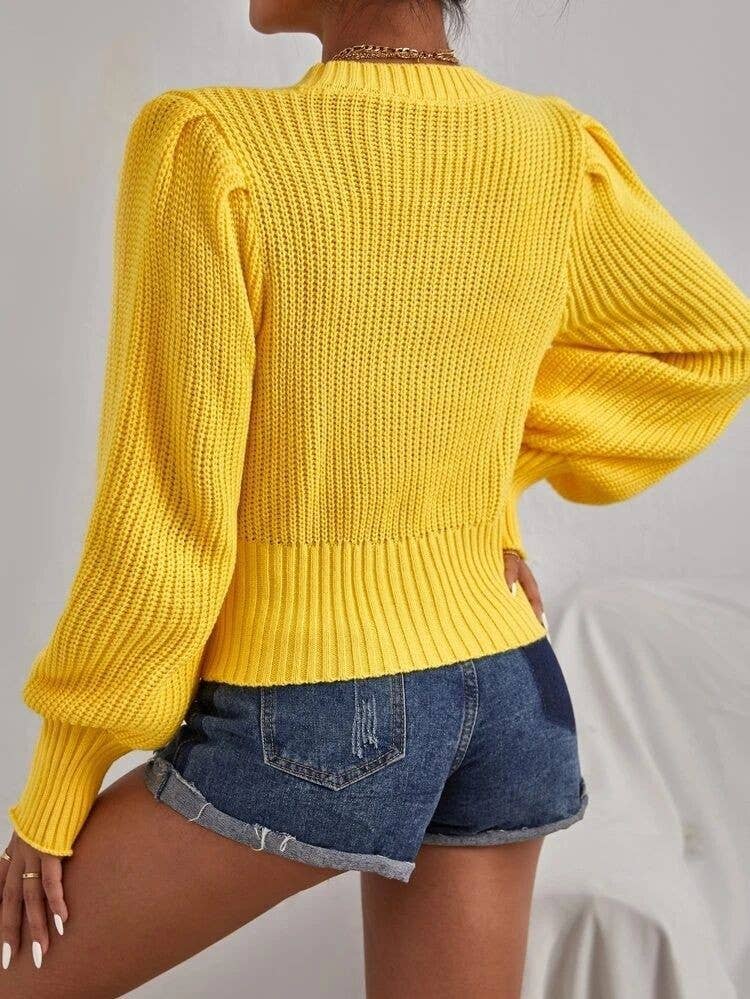 CWOSWL0805_ Long Sleeve Loose Neck Pullover Sweater: Yellow / (L) 1