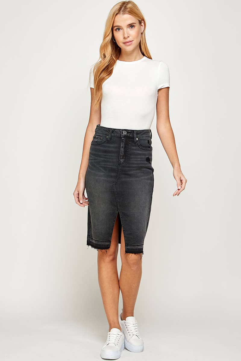 Black - Knee Length Denim Skirt