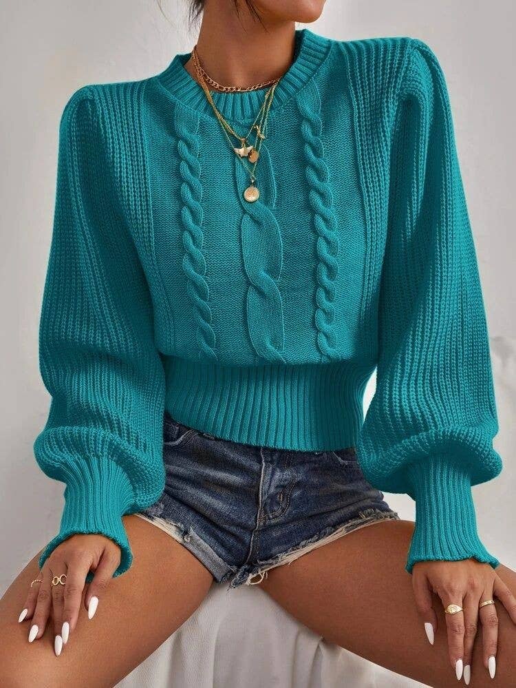 CWOSWL0805_ Long Sleeve Loose Neck Pullover Sweater: Yellow / (L) 1