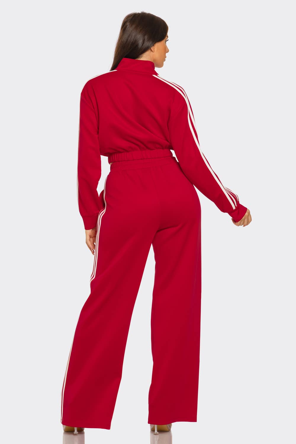 WHITE Side Stripe Tapping Details Zip Up Jacket and Pant Set