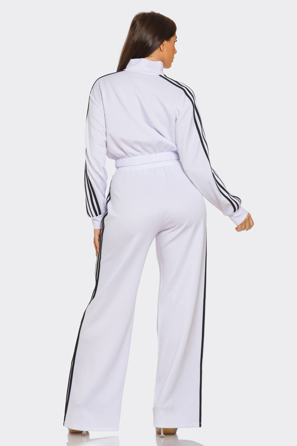 WHITE Side Stripe Tapping Details Zip Up Jacket and Pant Set