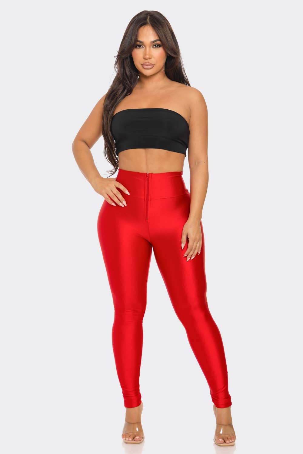 High Waist Zipper Leggings Dark Colors: RED