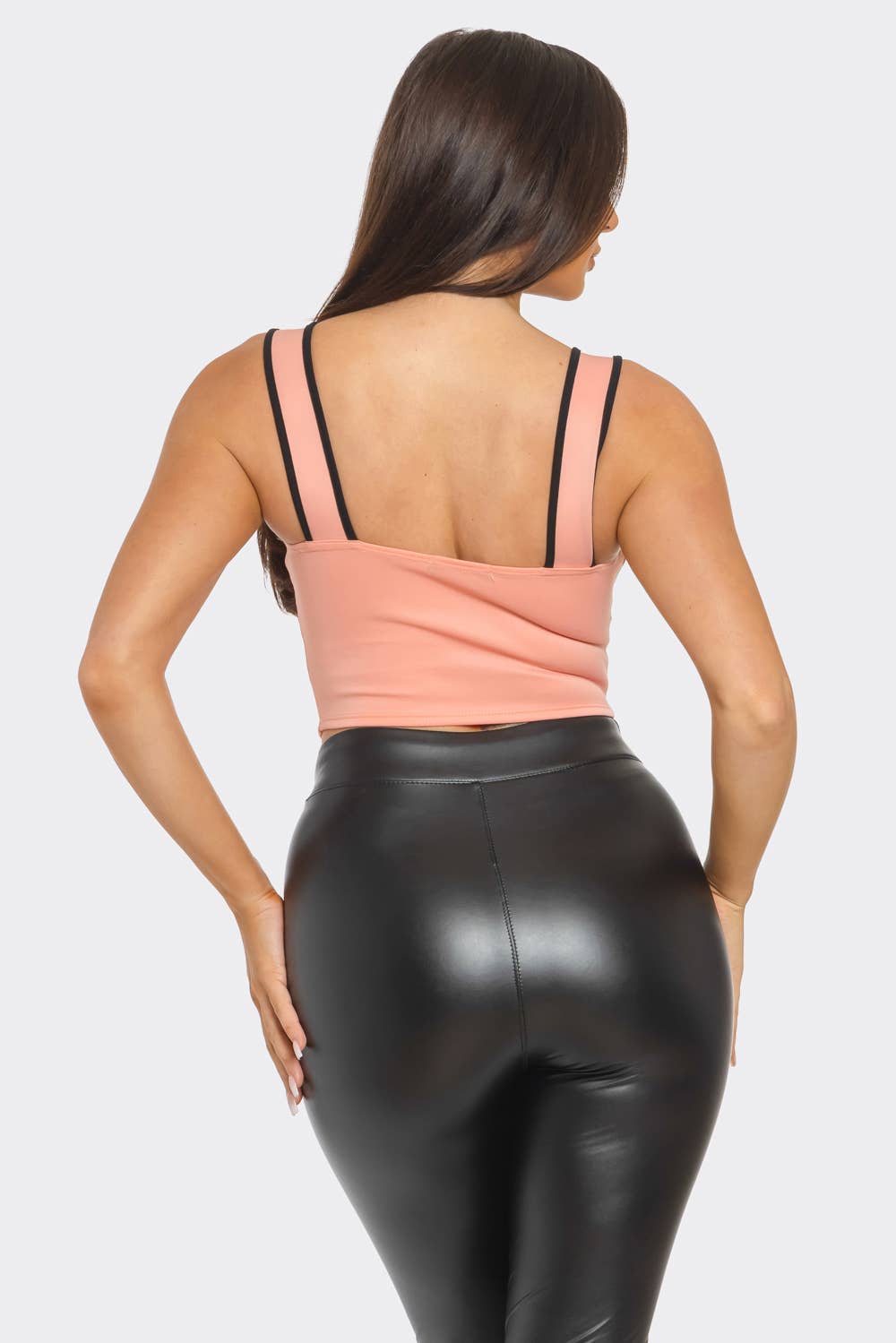 Front Oversized Bow Cut Out Detail Crop Top: Peach-Black