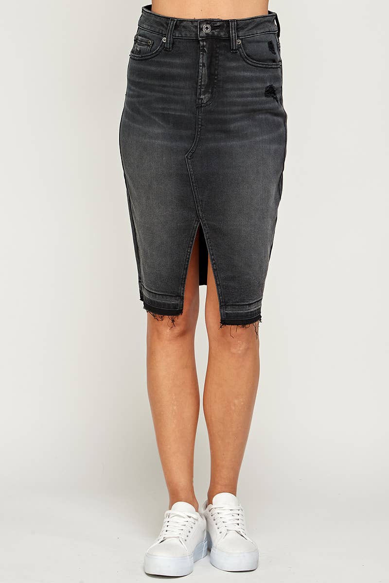 Black - Knee Length Denim Skirt
