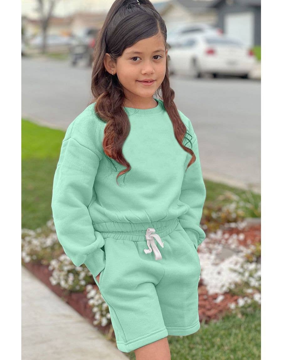 Girl's 2pc Short Jog Set : Sage
