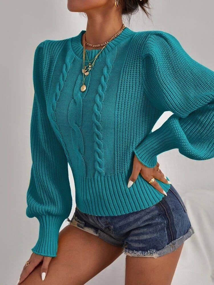 CWOSWL0805_ Long Sleeve Loose Neck Pullover Sweater: Yellow / (L) 1