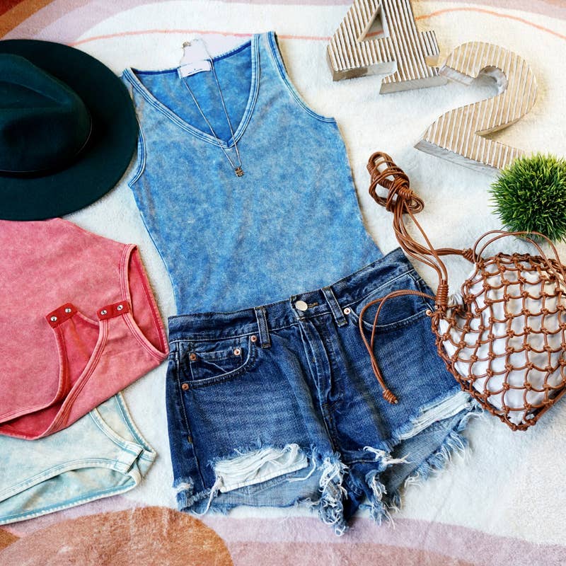 Washed Cotton Bodysuit w/ snap button closure