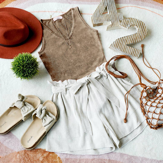 Mocha Washed Cotton Bodysuit w/ snap button closure: