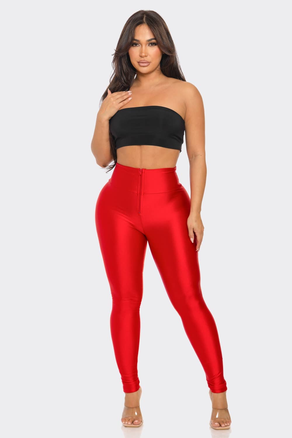 High Waist Zipper Leggings Dark Colors: RED