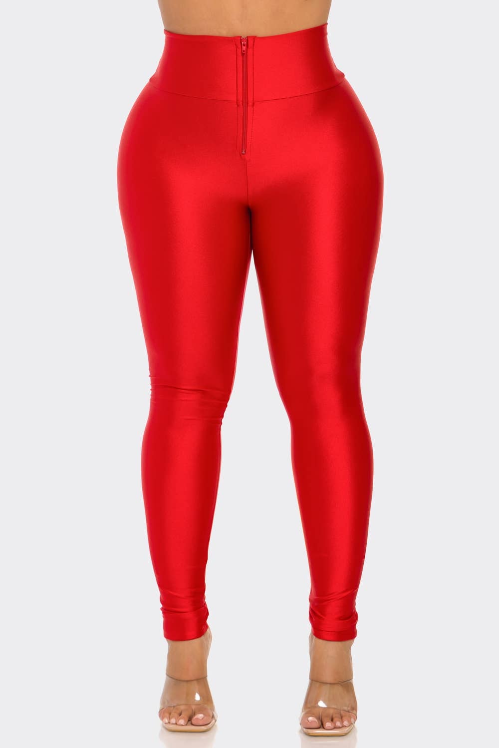 High Waist Zipper Leggings Dark Colors: RED