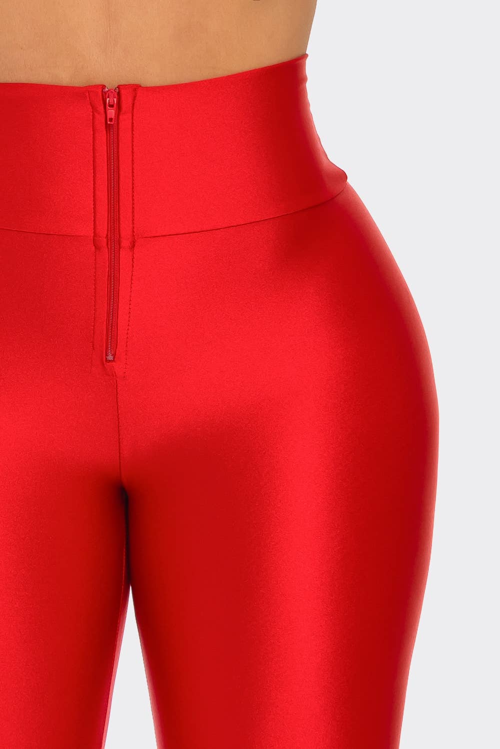 High Waist Zipper Leggings Dark Colors: RED