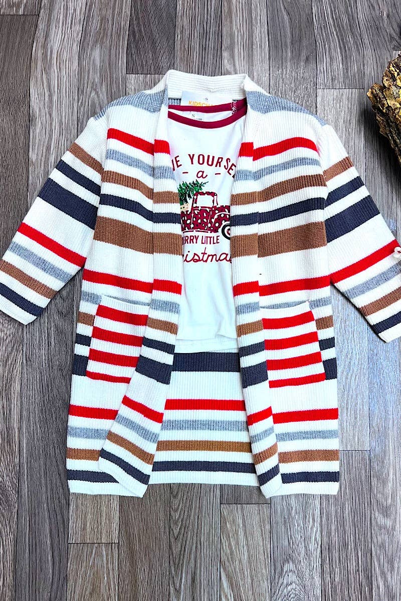Kids Charm Online - MULTI-COLOR STRIPE KNIT CARDIGAN WITH POCKETS. TPG651522172-JEANNE