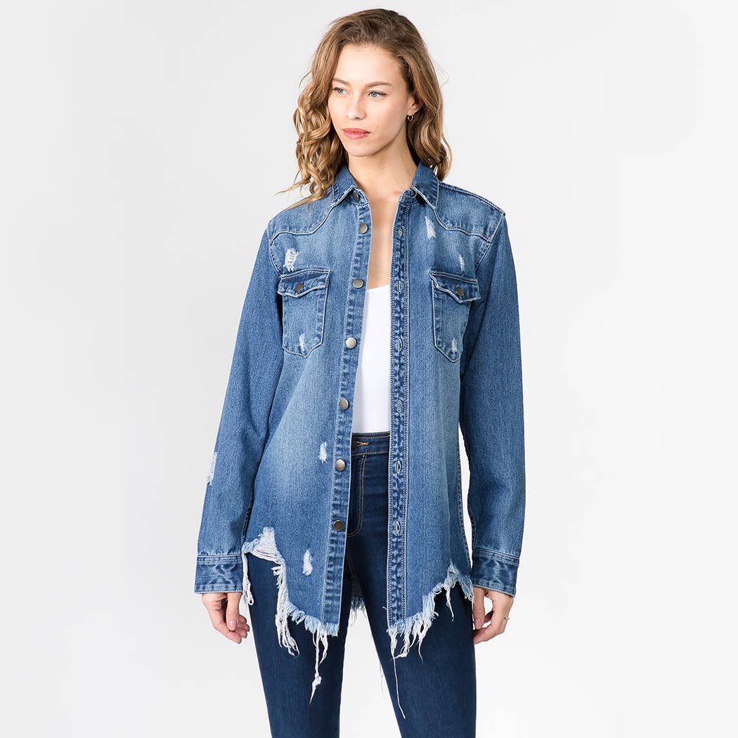 American Bazi - DISTRESSED DENIM SHIRTS JACKET - RJK3447