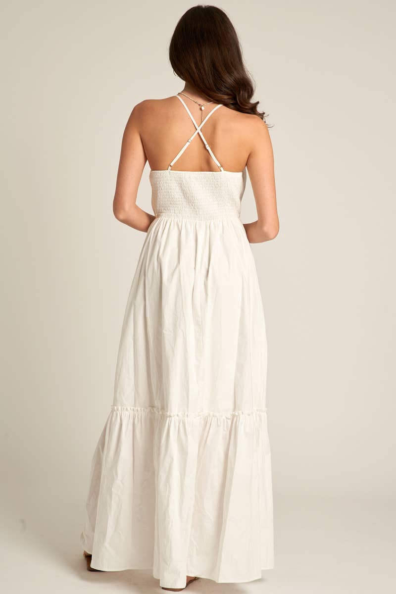 En Crème - Spaghetti Strap Poplin Maxi Dress: White / M
