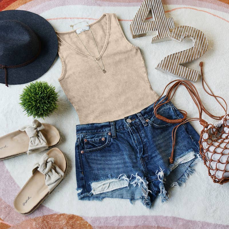 Mocha Washed Cotton Bodysuit w/ snap button closure: