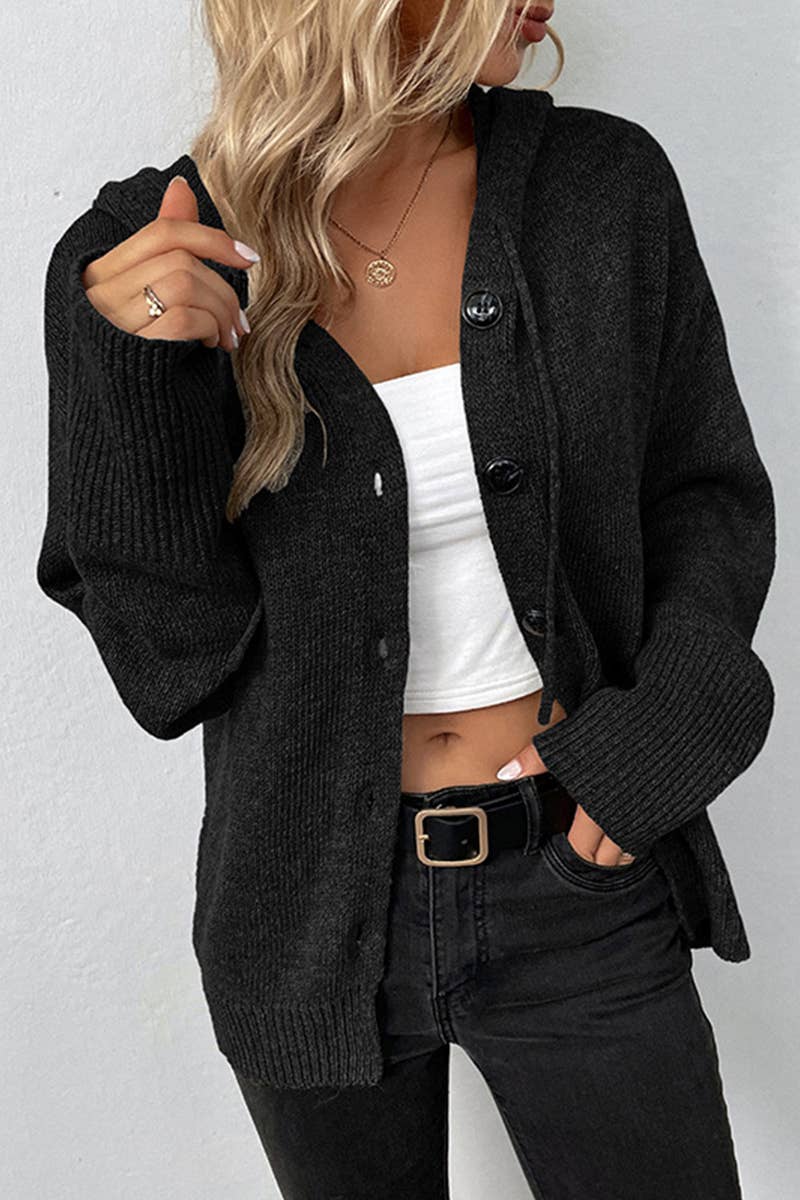 KNITTED HODDY STYLE BUTTON DOWN CARDIGAN: WHITE