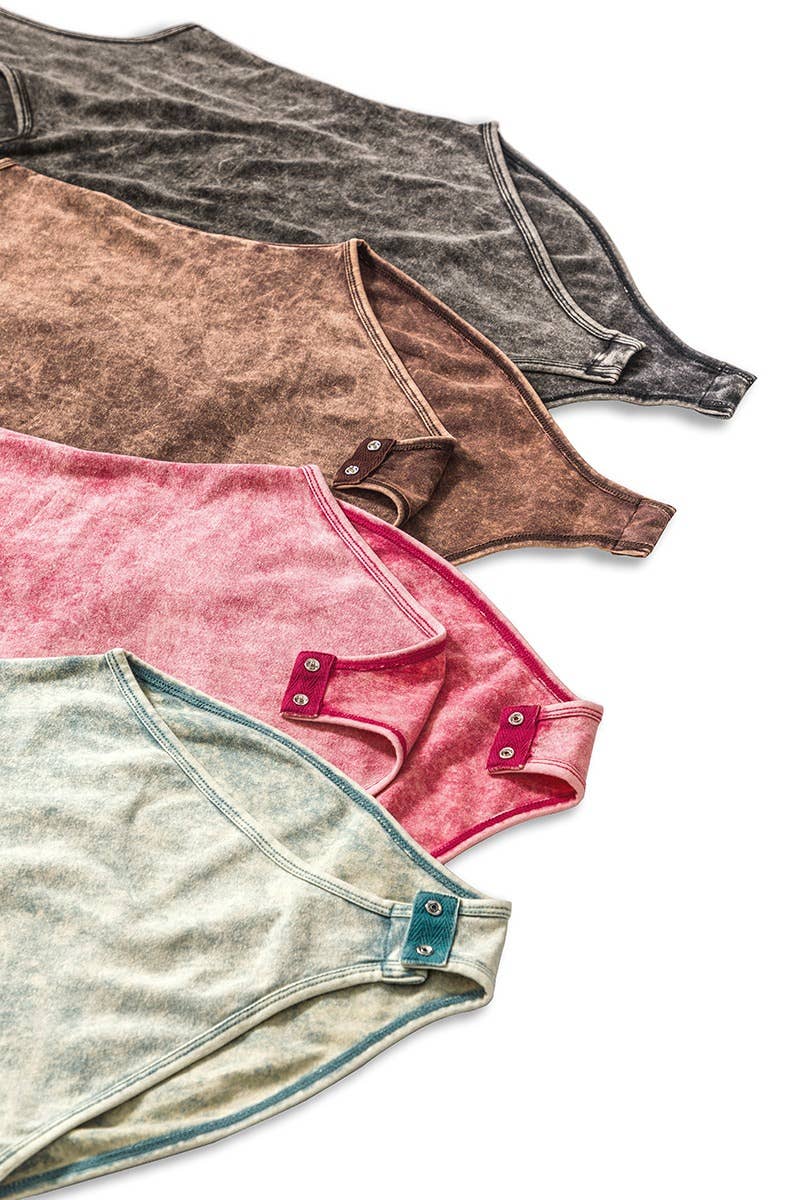 Mocha Washed Cotton Bodysuit w/ snap button closure: