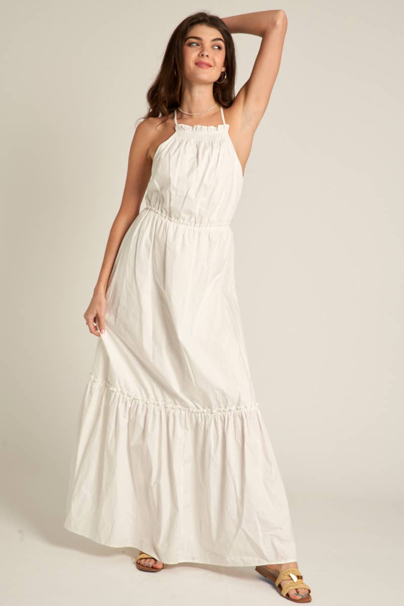 En Crème - Spaghetti Strap Poplin Maxi Dress: White / M