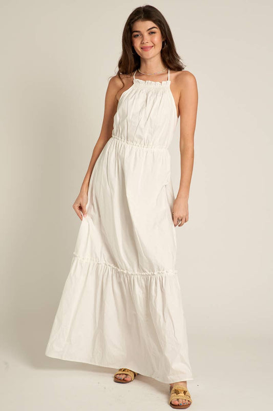 En Crème - Spaghetti Strap Poplin Maxi Dress: White / M