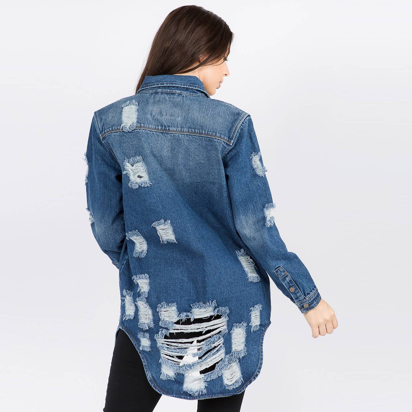 WHITE- LONG LENGTH DENIM SHIRTS JACKET