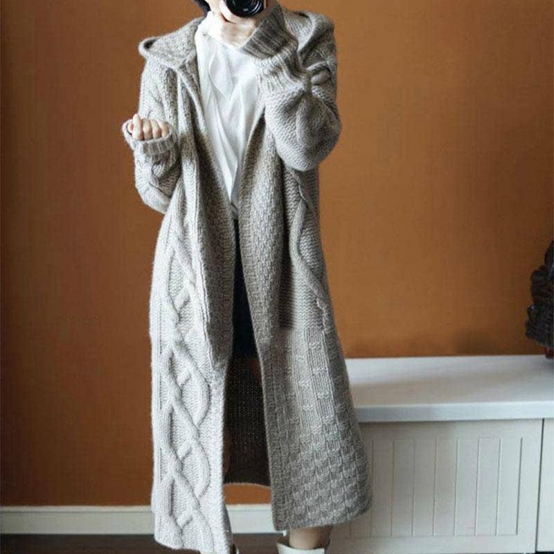 Long Sleeve Open Front Long Cardigan Sweater: TAUPE