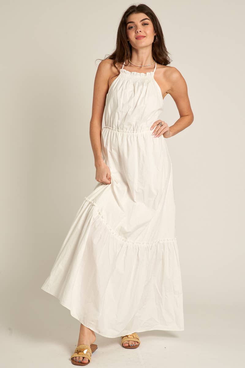 En Crème - Spaghetti Strap Poplin Maxi Dress: White / M