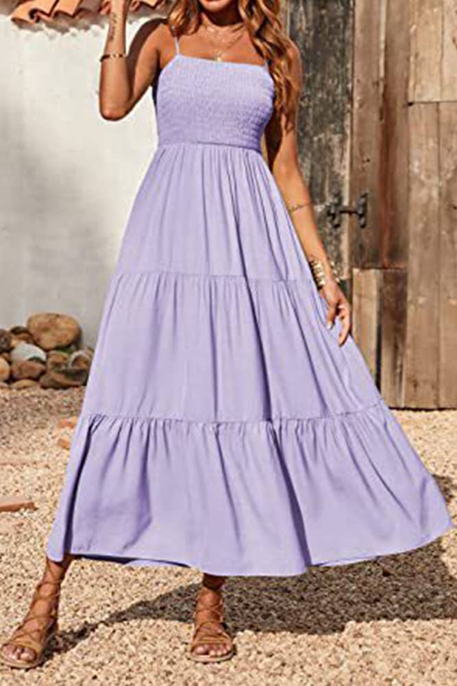 UNISHE - YDJRYDJR111# Summer Strap Pleated Swing Dress
