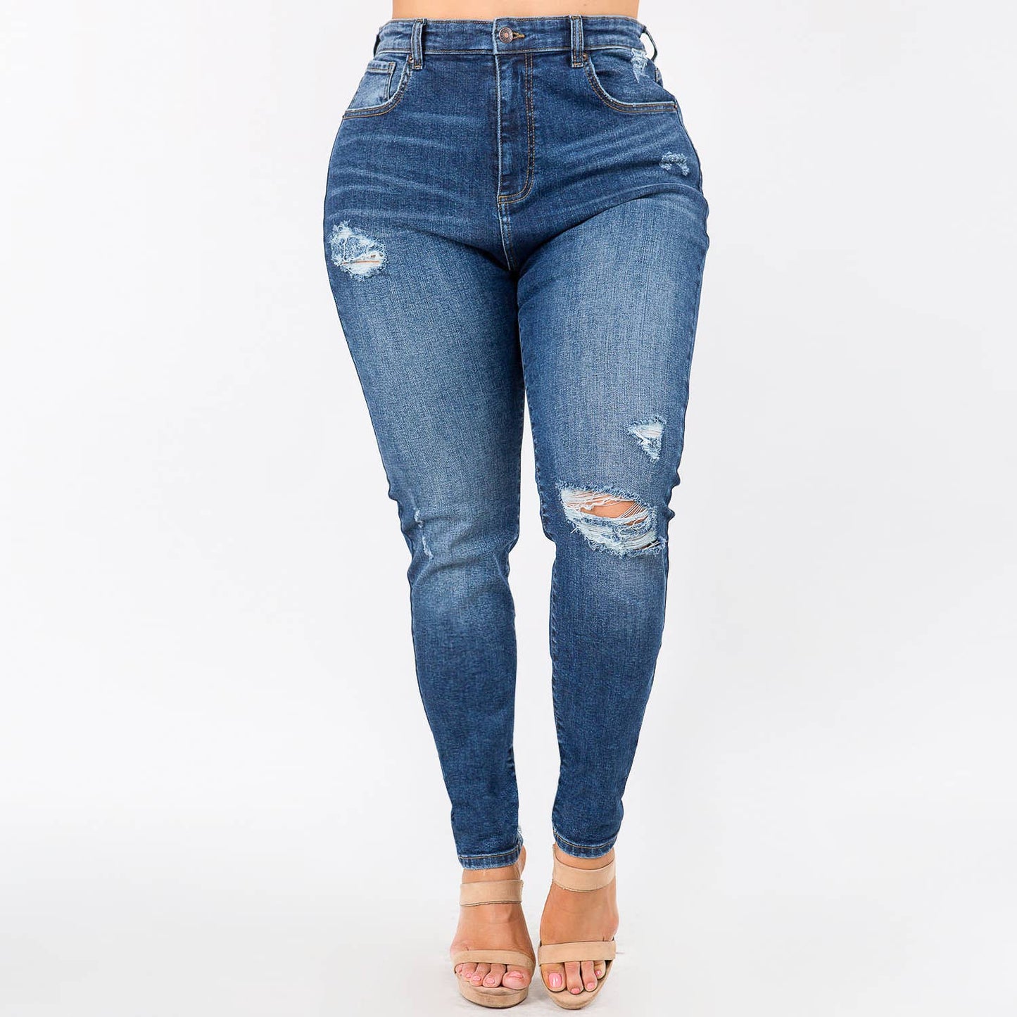 American Bazi - PLUS SIZE HIGH WAIST CUT OUT DISTRESSED JEANS-ABH7034P