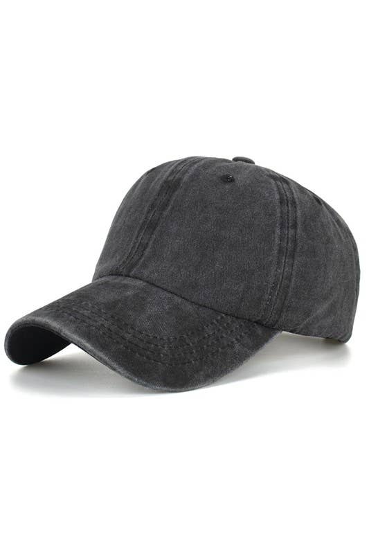 ACCITY - WASHED BRUSHED COTTON VINTAGE BASEBALL CAP_CWAH206: BLACK / (OS) 1