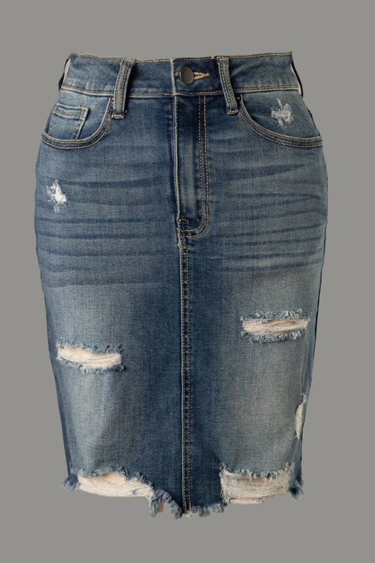 High Waist Washed Denim Skirt