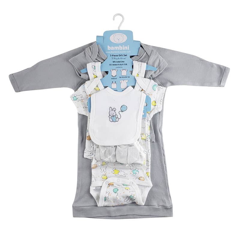 Bambini Infant Wear inc. - 7-Piece Pastel Interlock Hanging Gift Set - Bunny Print