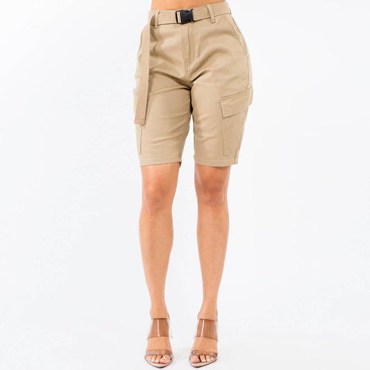 HIGH WAIST BOYFRIEND FIT CARGO SHORTS
