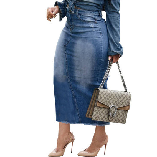 WOMENS PLUS SIZE DENIM LONG SKIRT